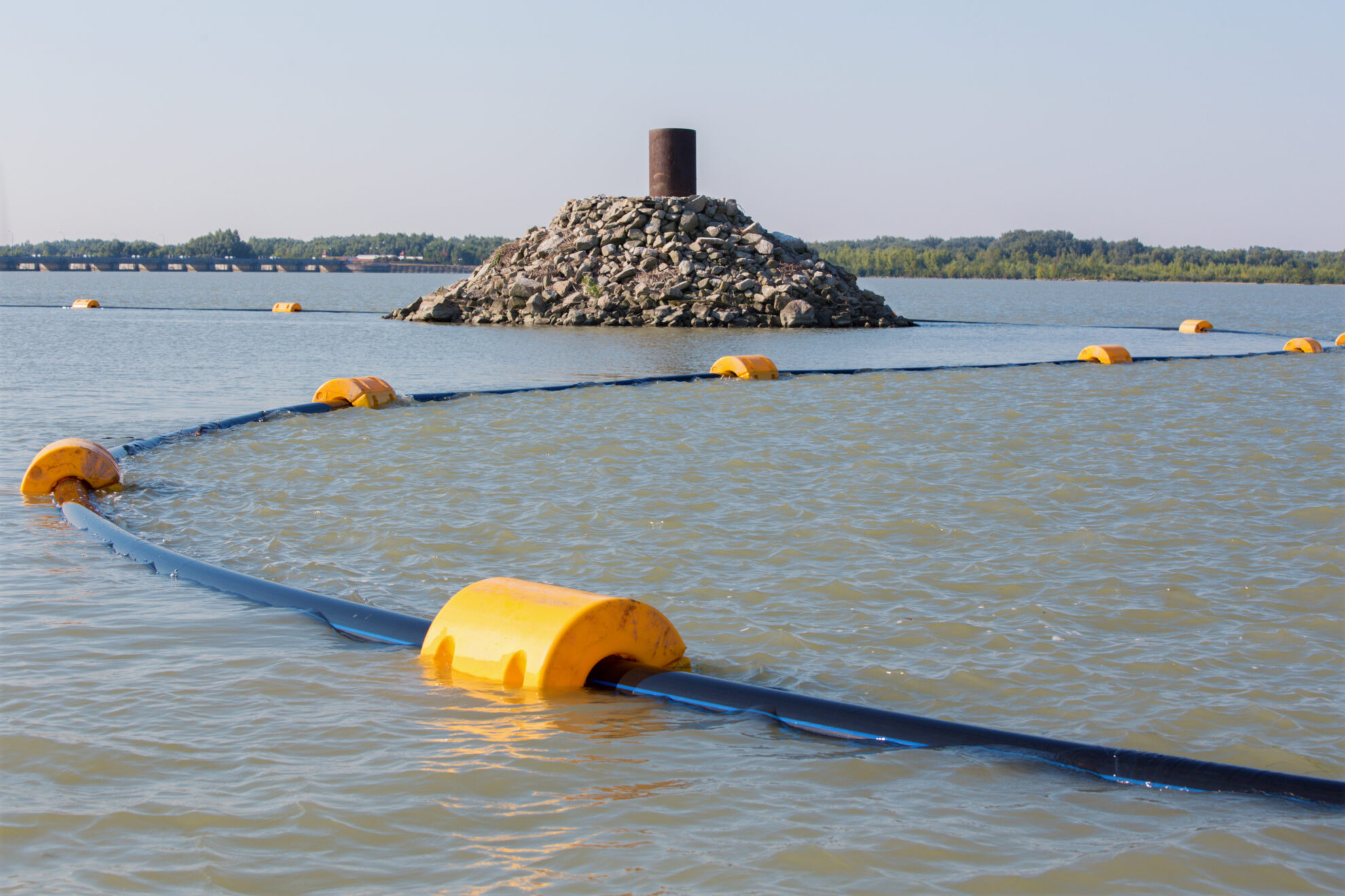 Floating pipeline representative of systems DSA Ocean can analyse, including those with high bending stiffness and low axial tension. Stock photo.